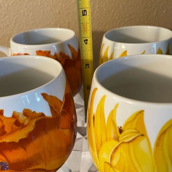 Konitz Sunflower and Orange Poppy Ceramic Mugs set of 4 - Picture 12 of 16